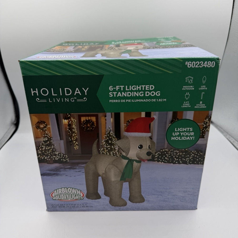 Holiday Living Standing Dog Christmas Inflatable Lighted 6 ft Airblown NEW‎